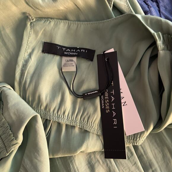 Tahari V-Neck Sleeveless Drawstring Waist Green Midi Dress Plus Size 1X NEW - Picture 8 of 10